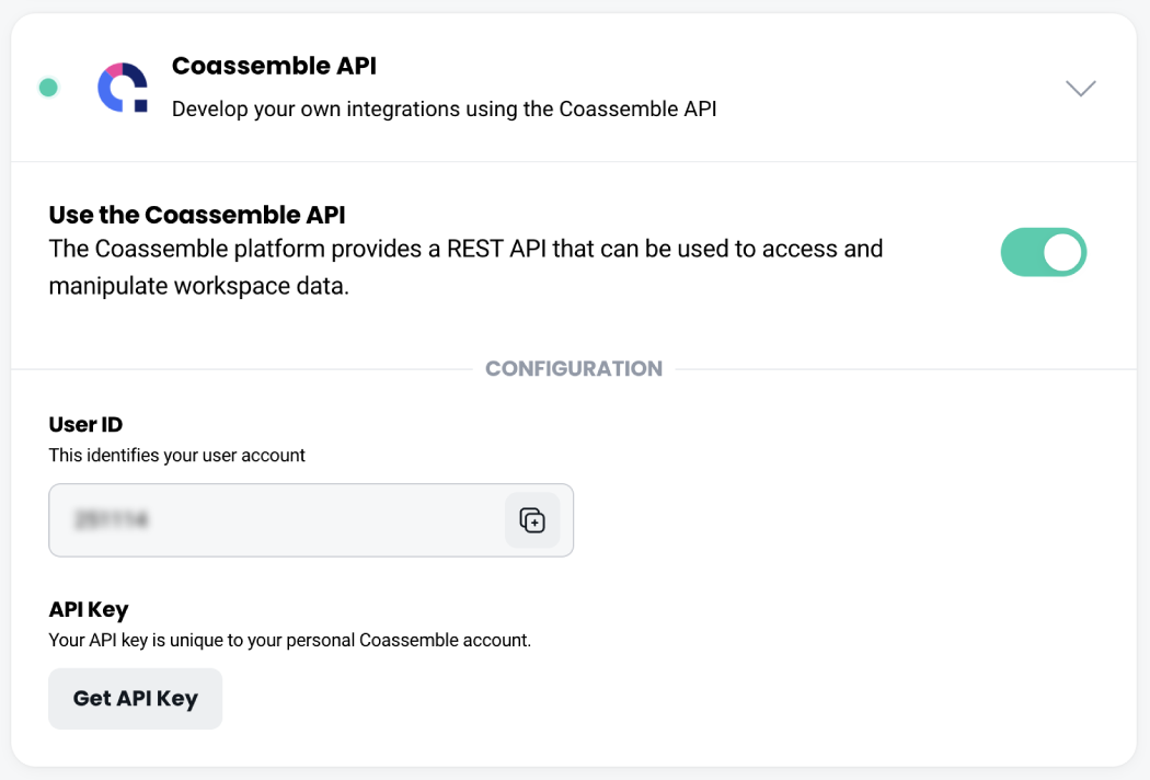 Coassemble's API options section